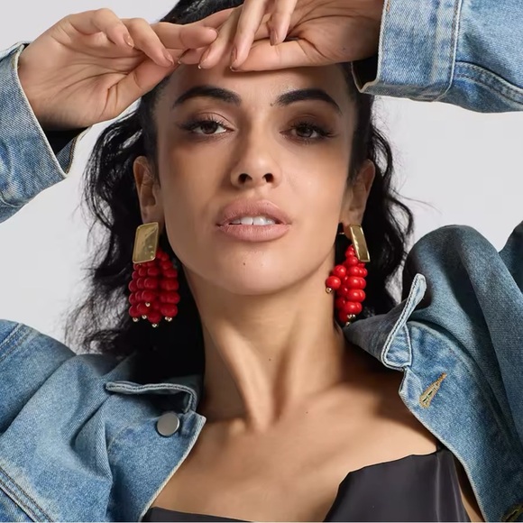 Zara Red Cascade Beaded Earrings - Picture 6 of 13